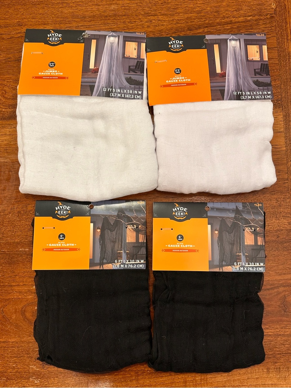 NEW Hyde and Eek! Boutique Halloween Gauze Cloth, Set of 4 White and Black